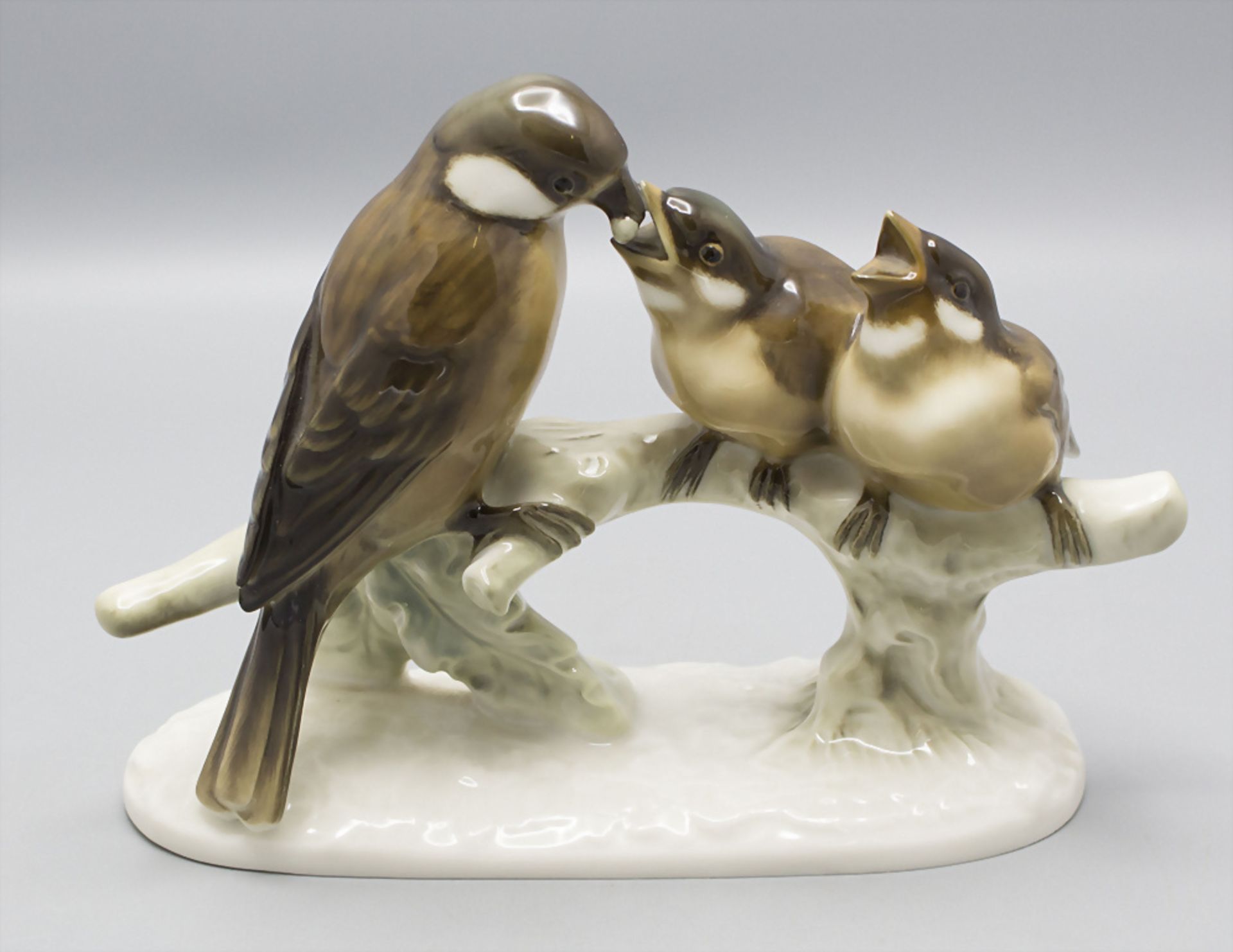 Vogelplastik 'Spatzengruppe' / A bird group of sparrows, Lorenz Hutschenreuther, ...