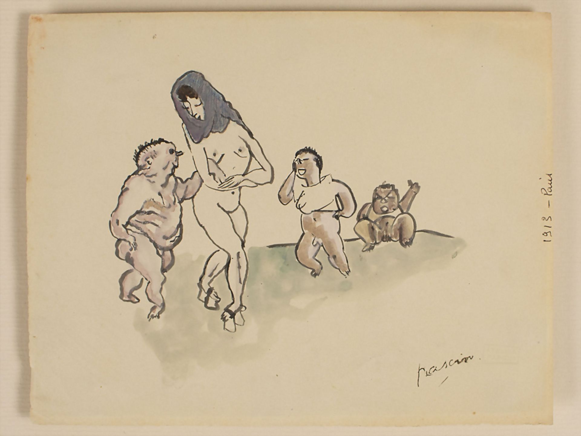 Jules Pascin (1885-1930), 'Frauenakt mit Männern' / 'A female nudes with men', 1913
