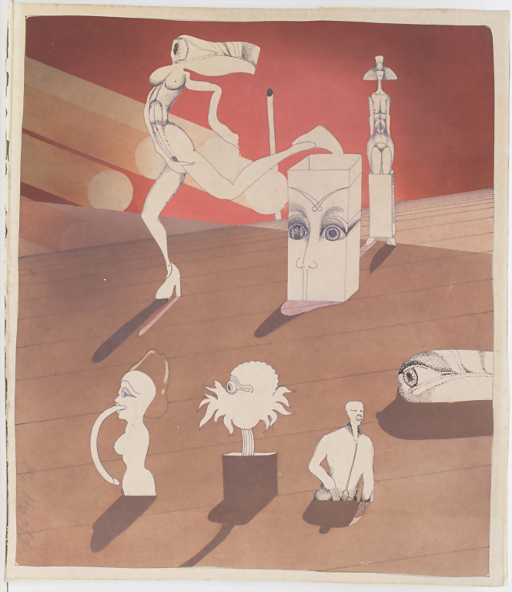 Manfred Popp (*1941), 'Surreale Landschaft mit Figuren' / 'A surreal landscape with figures' - Image 2 of 5