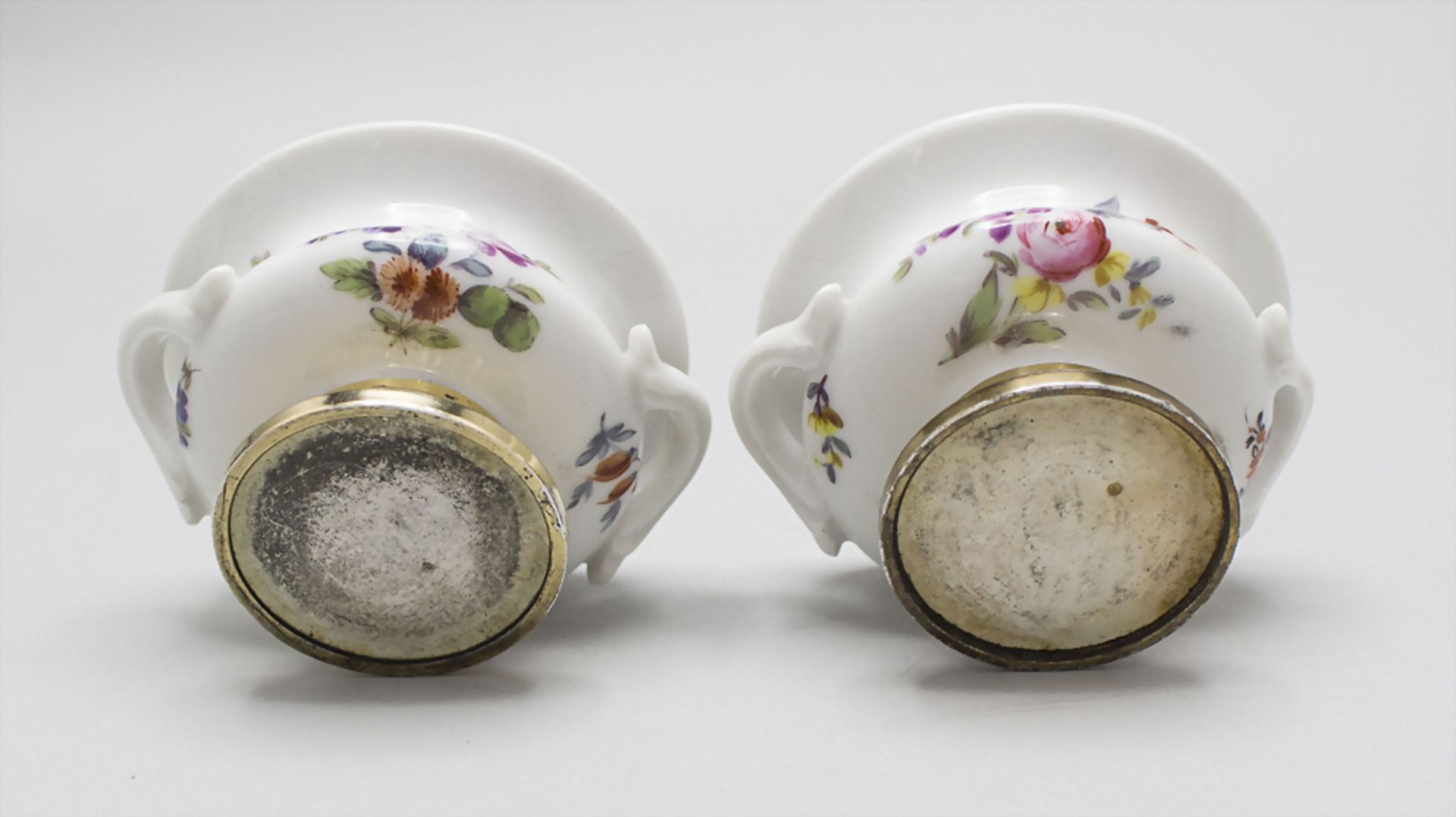 4 Gewürzschälchen mit Silbermontur / A set of four salt cellars with silver mount, Meissen, ... - Image 6 of 6