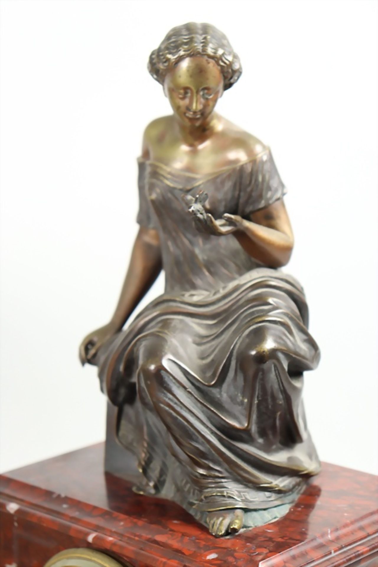 Kaminuhr mit Bronze Skulptur / A mantel clock with bronze statue, Frankreich, 19. Jh. - Image 4 of 8