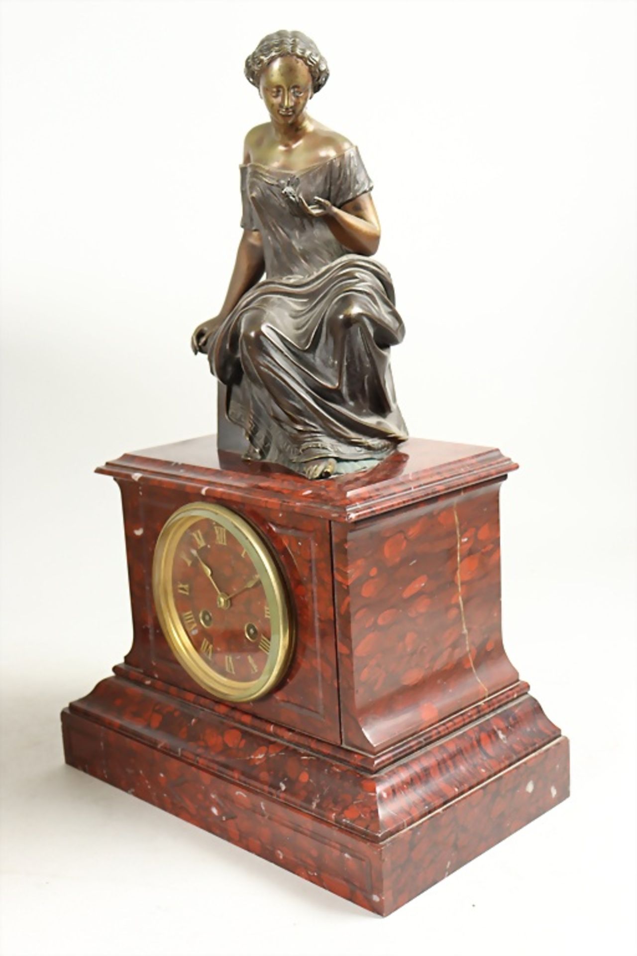 Kaminuhr mit Bronze Skulptur / A mantel clock with bronze statue, Frankreich, 19. Jh. - Image 5 of 8