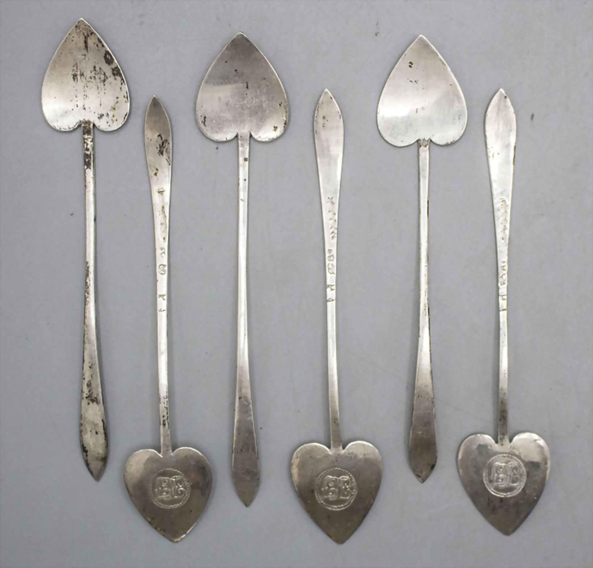 6 Empire Zuckerlöffel / 6 sugar spoons, wohl Belgien, um 1800