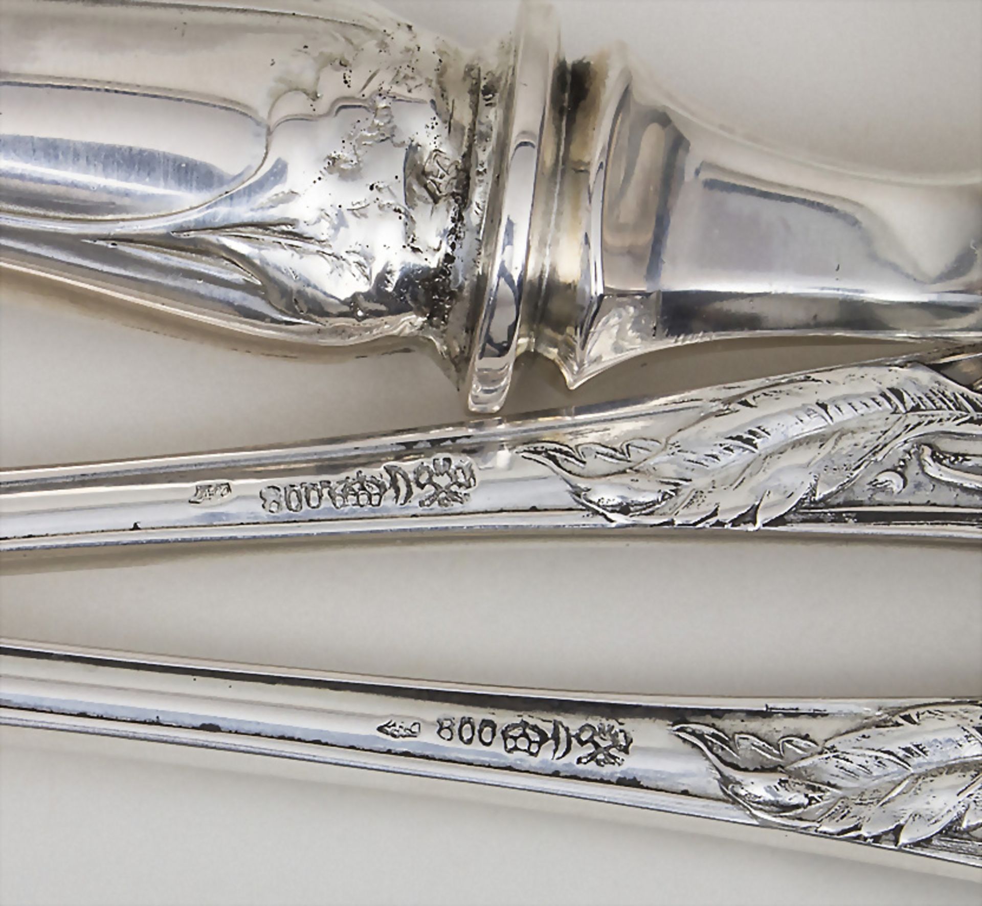 Jugendstil Fischbesteck / A 26 pieces Art Nouveau fish cutlery, Franz Bahner, Düsseldorf, um 1920 - Image 5 of 5