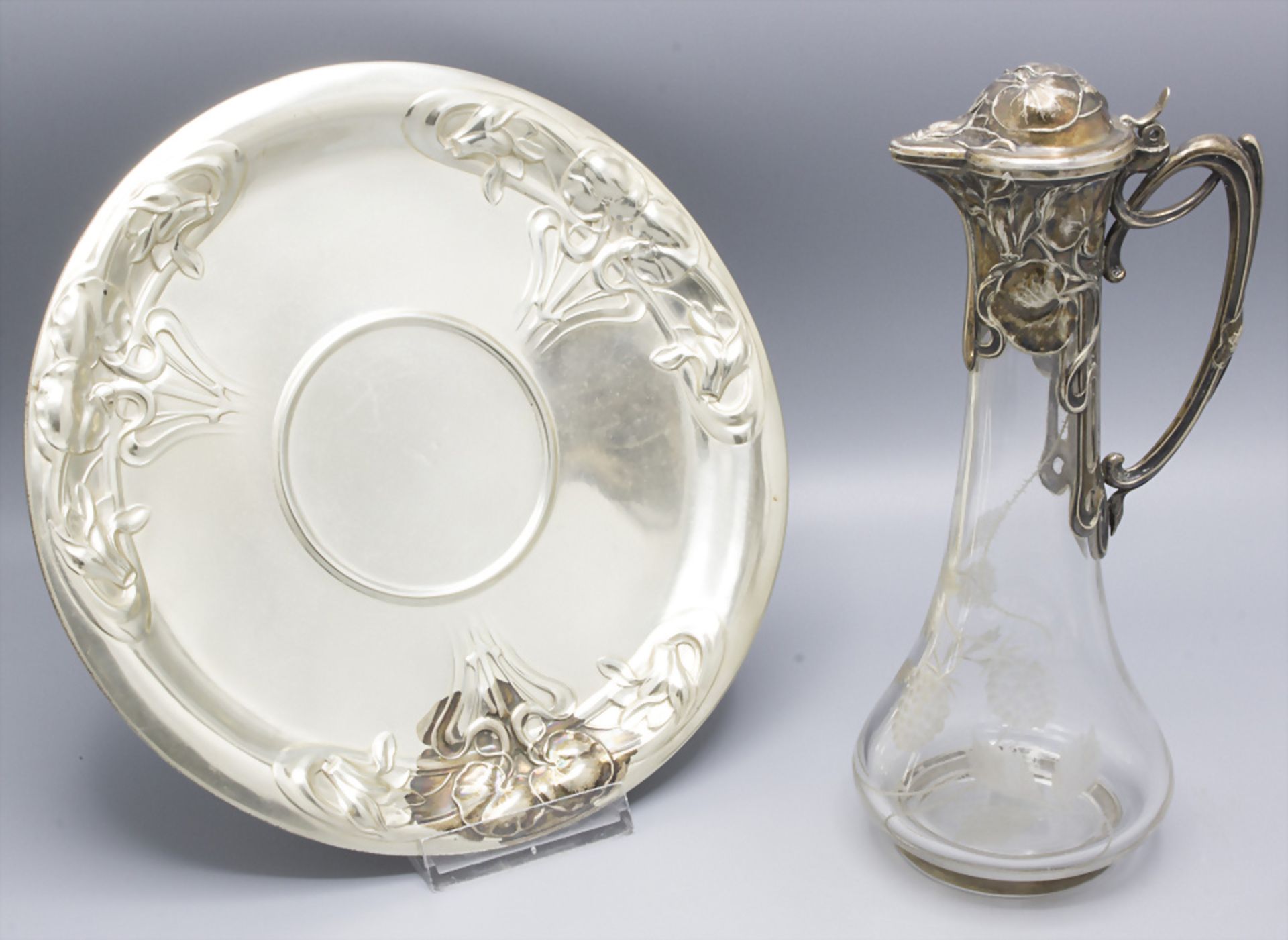 Jugendstil Likörkaraffe auf Presentoire / A silver tray with liqueur carafe, Alexander Sturm, ... - Image 2 of 8