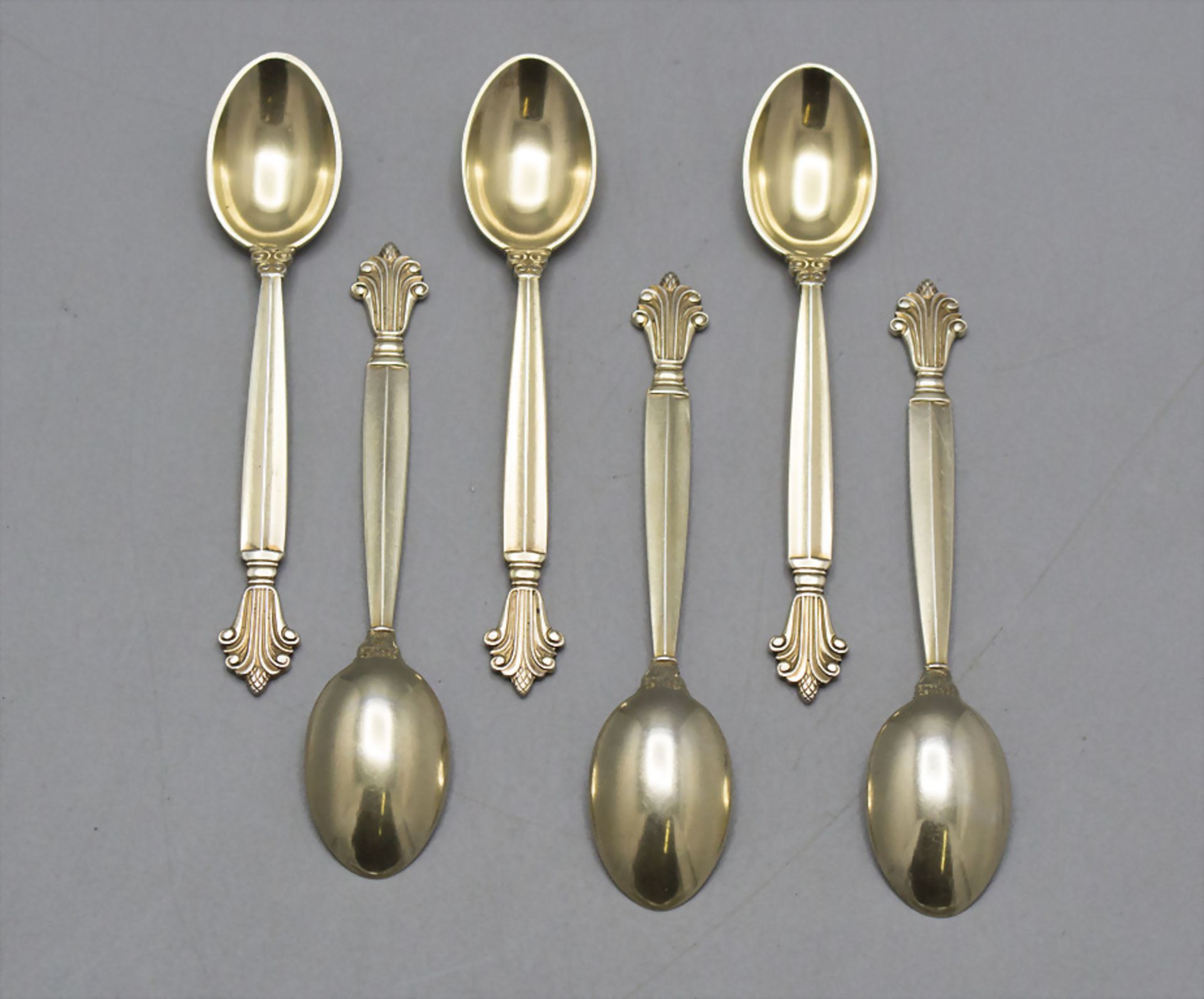 6 Mokkalöffel 'Acanthus / Königin / Dronning' / 6 mocha spoons 'Acanthus', Georg Jensen, ...