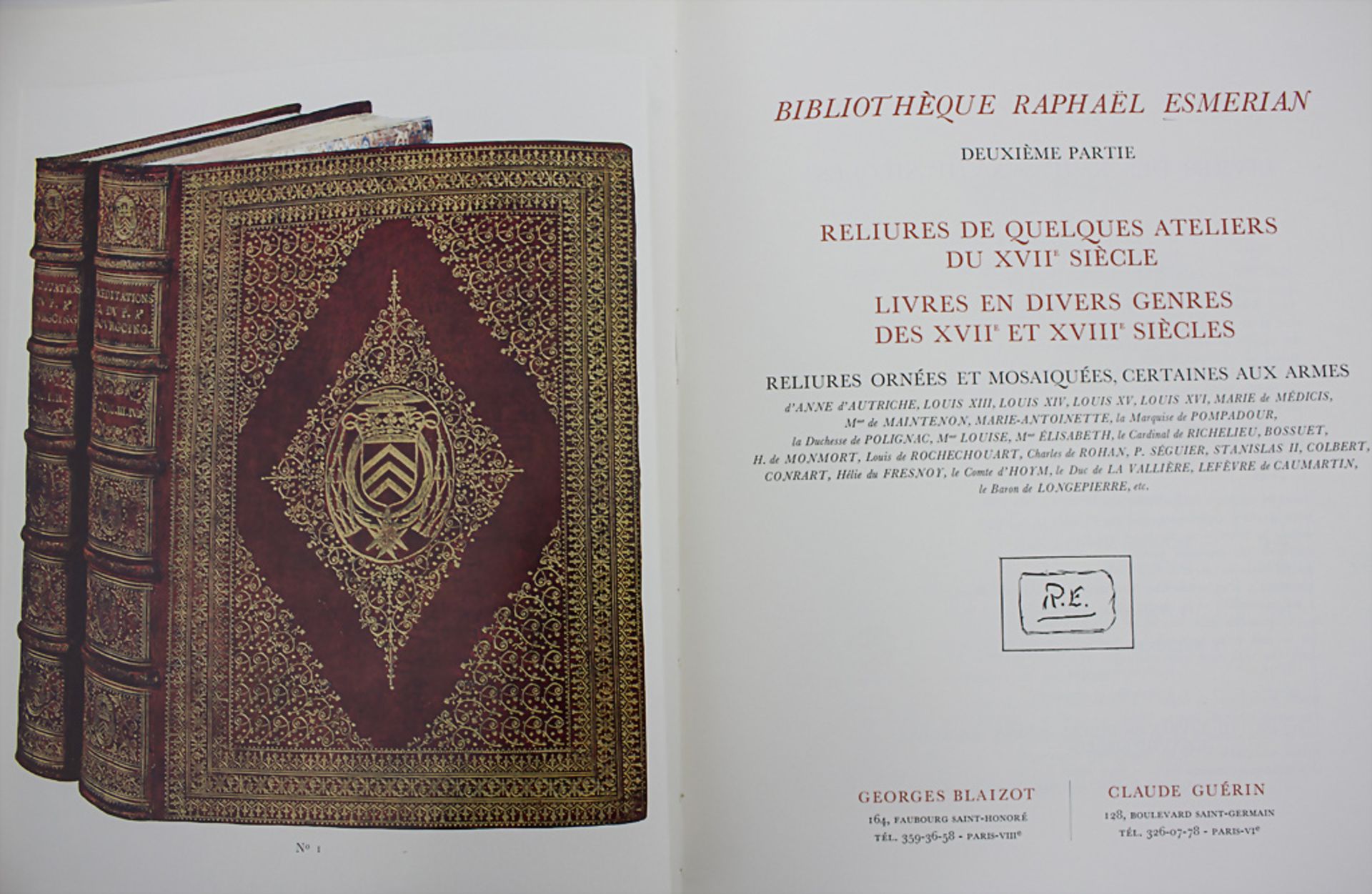 Auktionskatalog, Raphael Esmerian: Bibliothèque R. Esmerian. Reliures de quelques Atetiers', ... - Image 2 of 5
