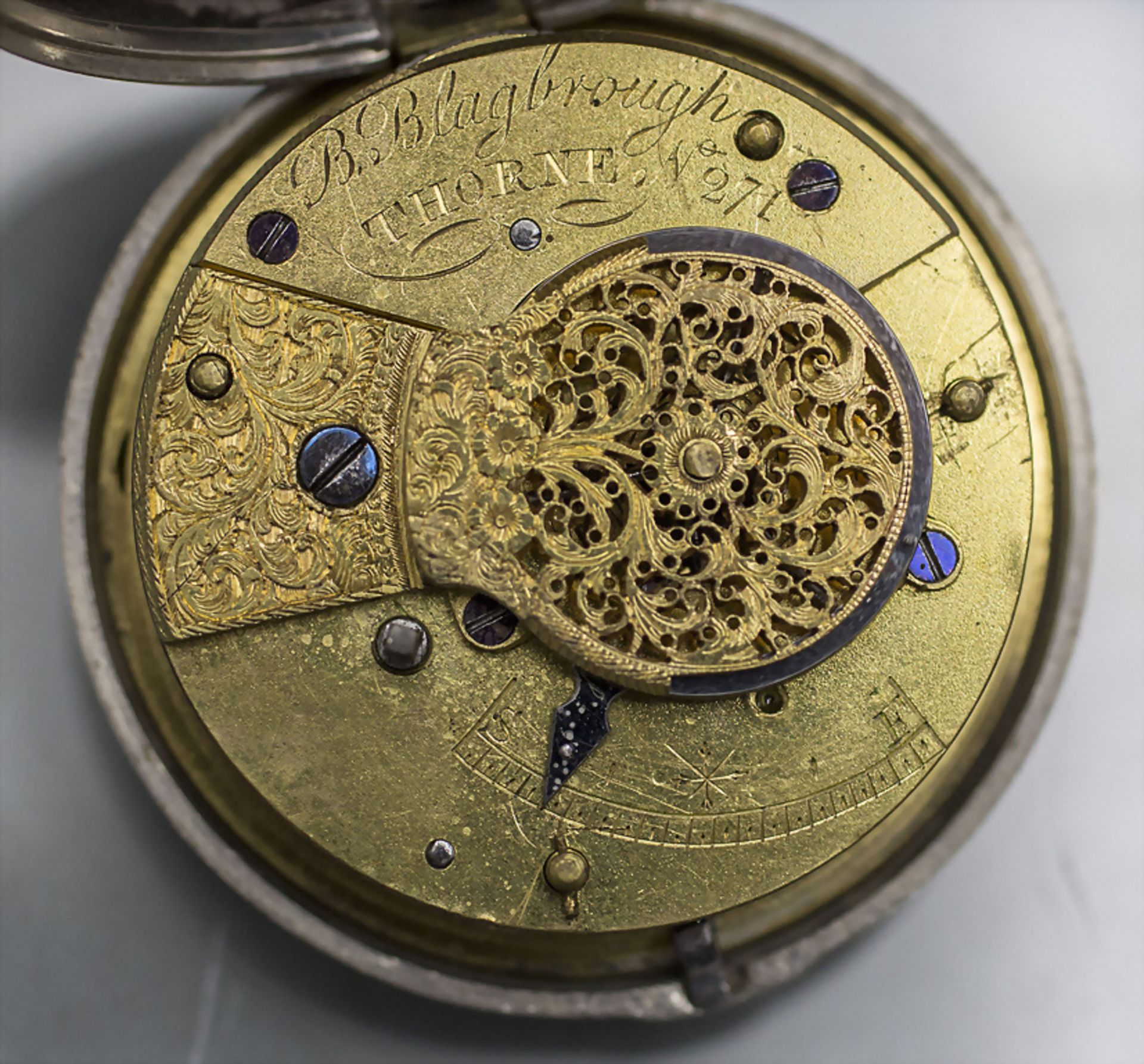Taschenuhr / A silver pocket watch, B. Blaghrough, Thorne, 19. Jh. - Bild 3 aus 7