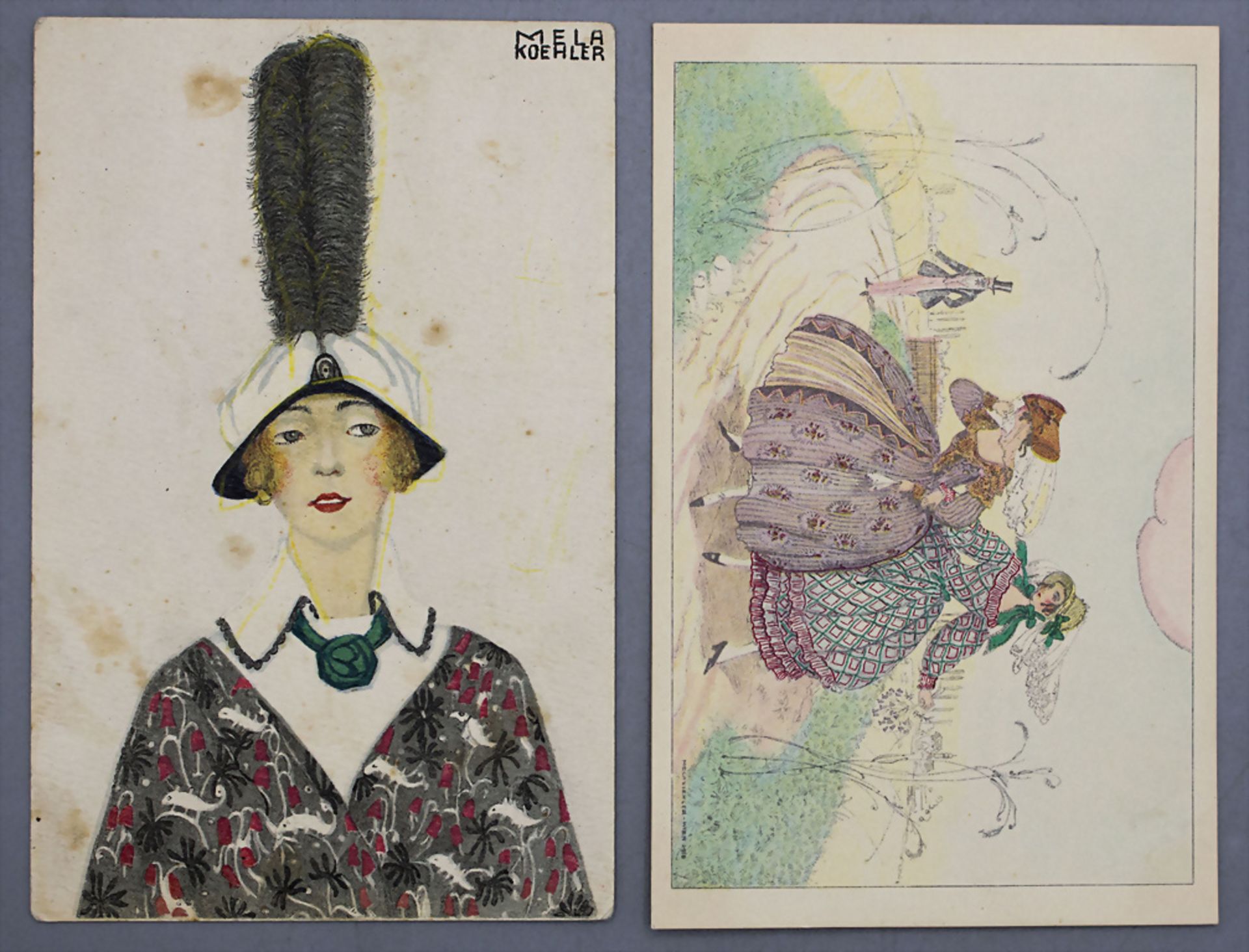 2 Jugendstil Künstlerkarten / 2 Art Nouveau artist postcards, Mela Koehler, Wien, um 1900