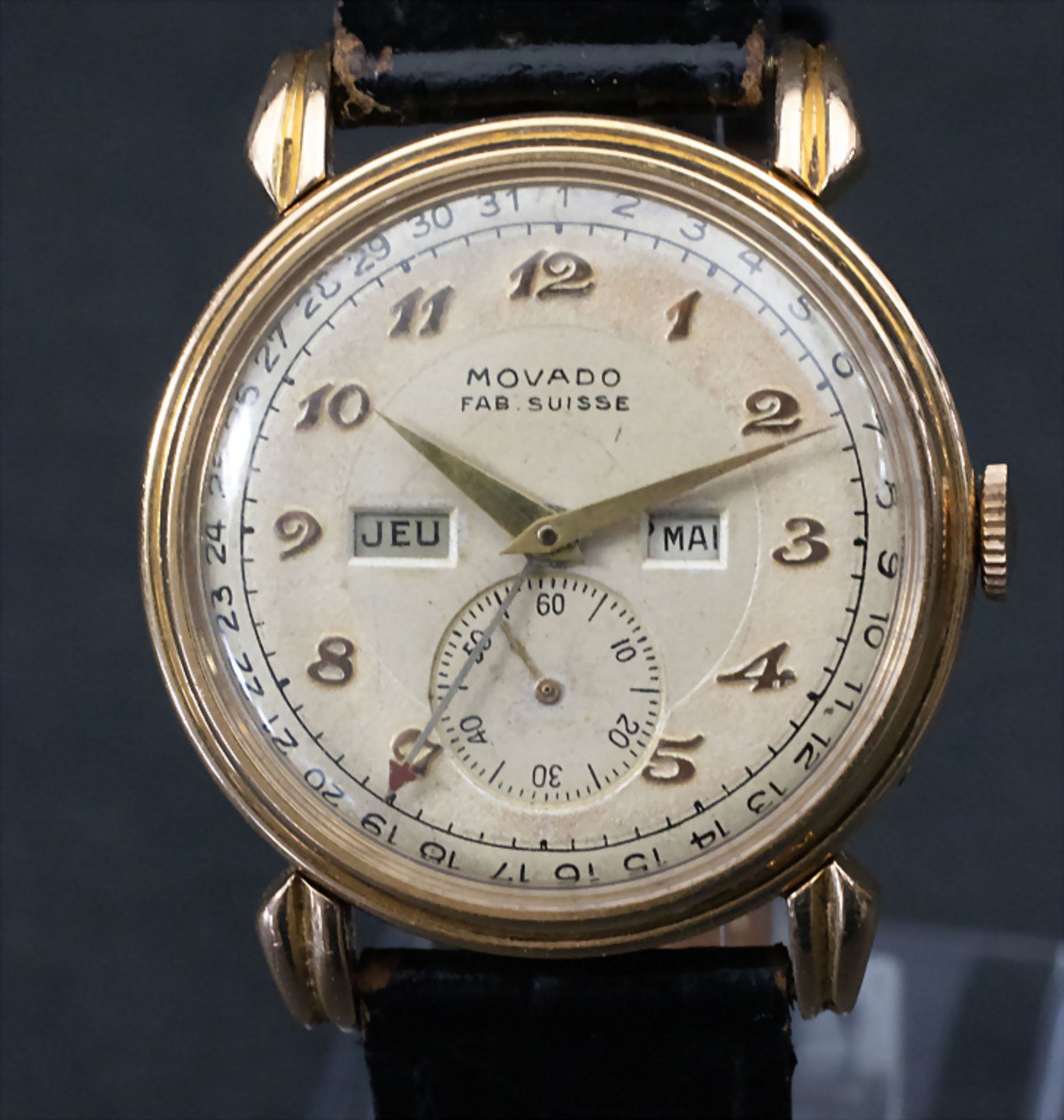 HAU Vollkalender / A men's 18 ct gold wristwatch with calendar, Movado, Schweiz/Swiss, um 1950