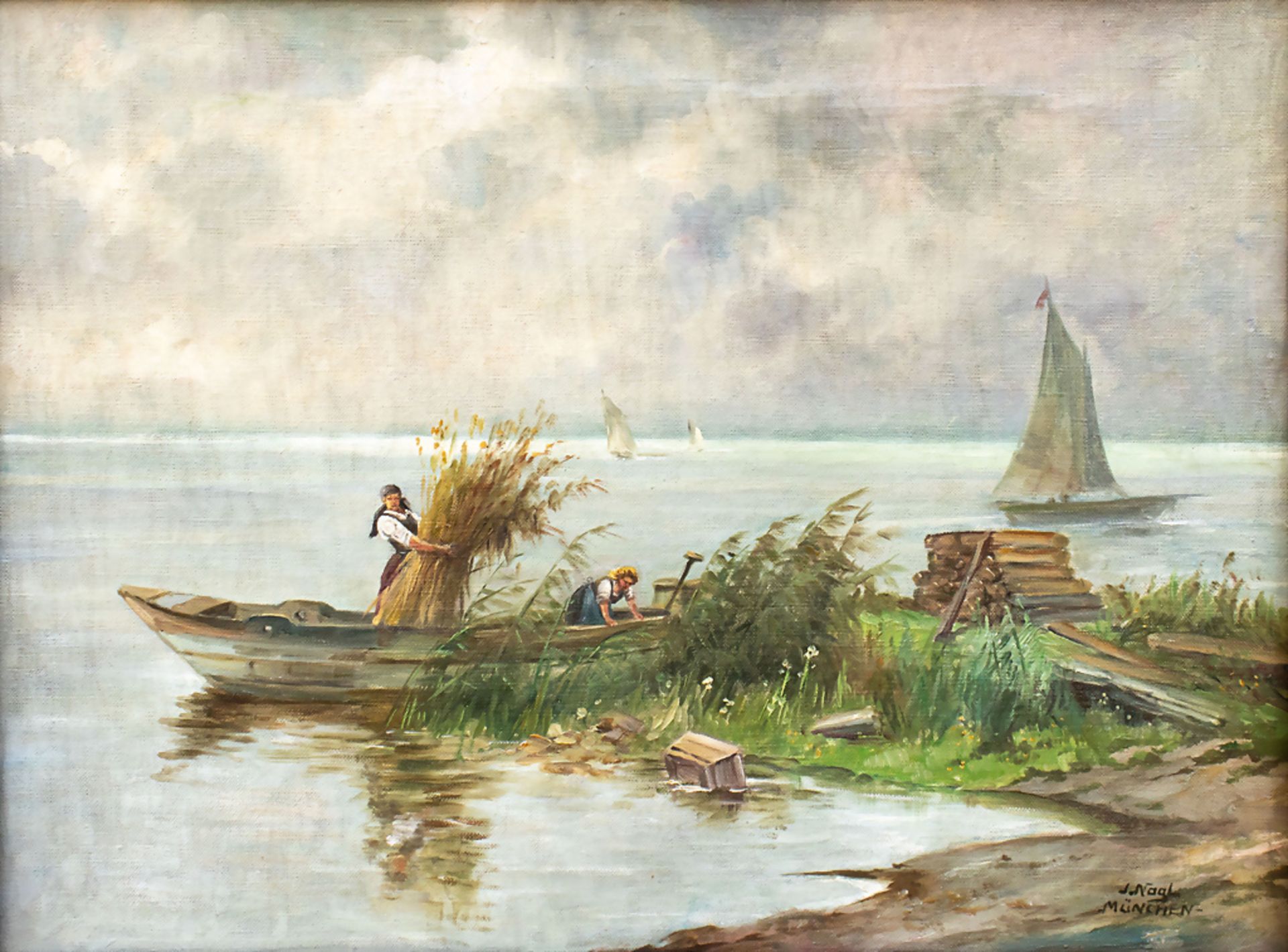 Künstler des 20. Jh., 'Bei der Schilfernte' / 'Harvesting reed'