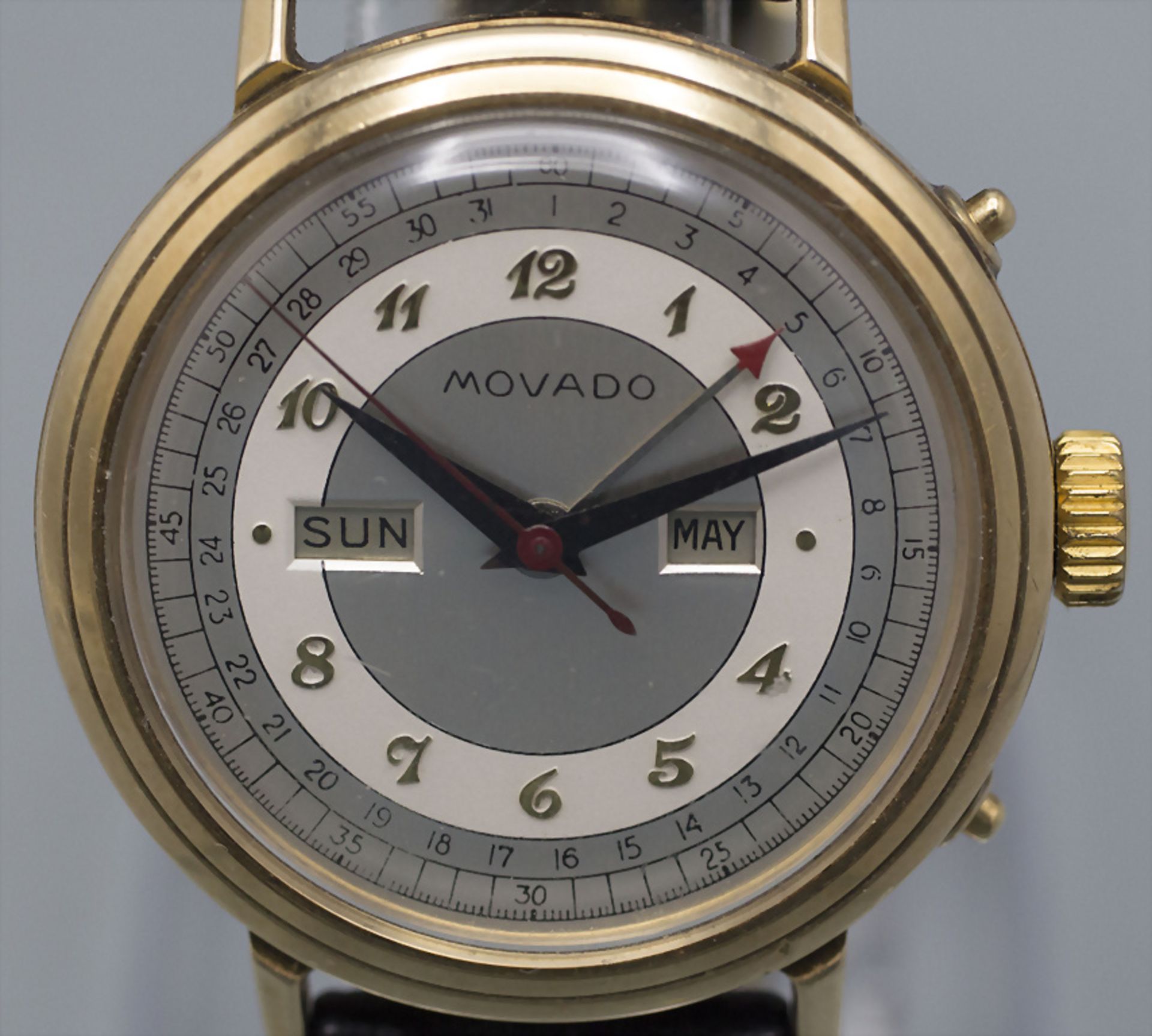 HAU Vollkalender / A men's 14 ct gold wristwatch with calendar, Movado, Schweiz/Swiss, um 1950