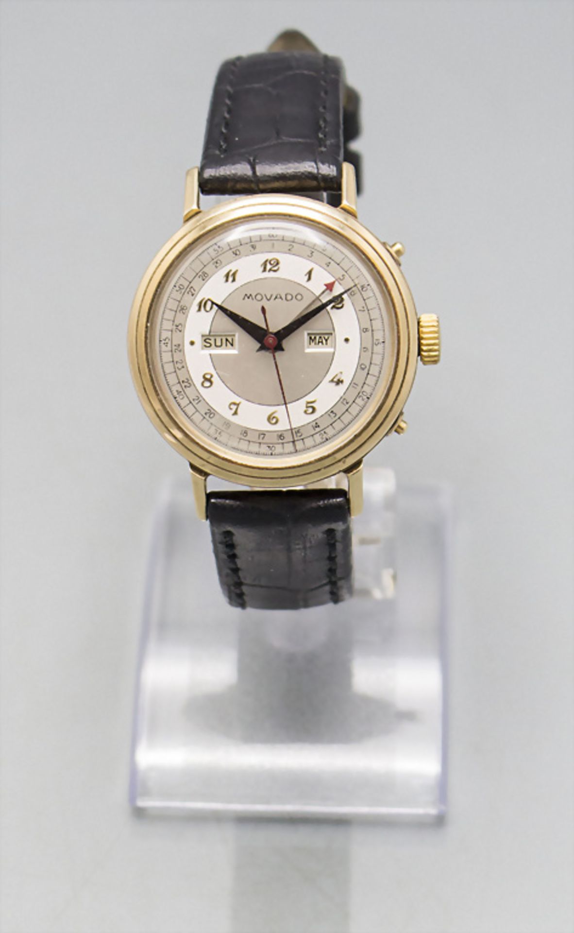 HAU Vollkalender / A men's 14 ct gold wristwatch with calendar, Movado, Schweiz/Swiss, um 1950 - Bild 3 aus 8