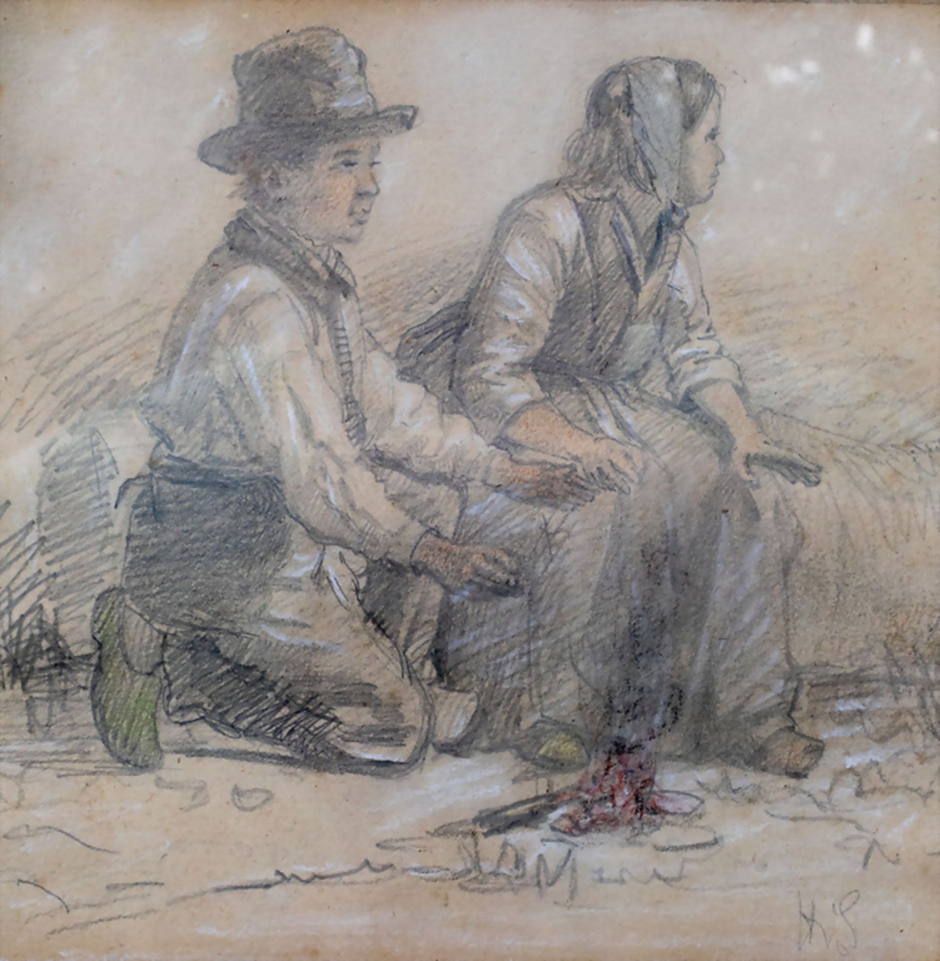 Henri VAN SEBEN (1825-1913), 'Junges Bauernpaar' / 'A young peasant couple', Brüssel, wohl ...
