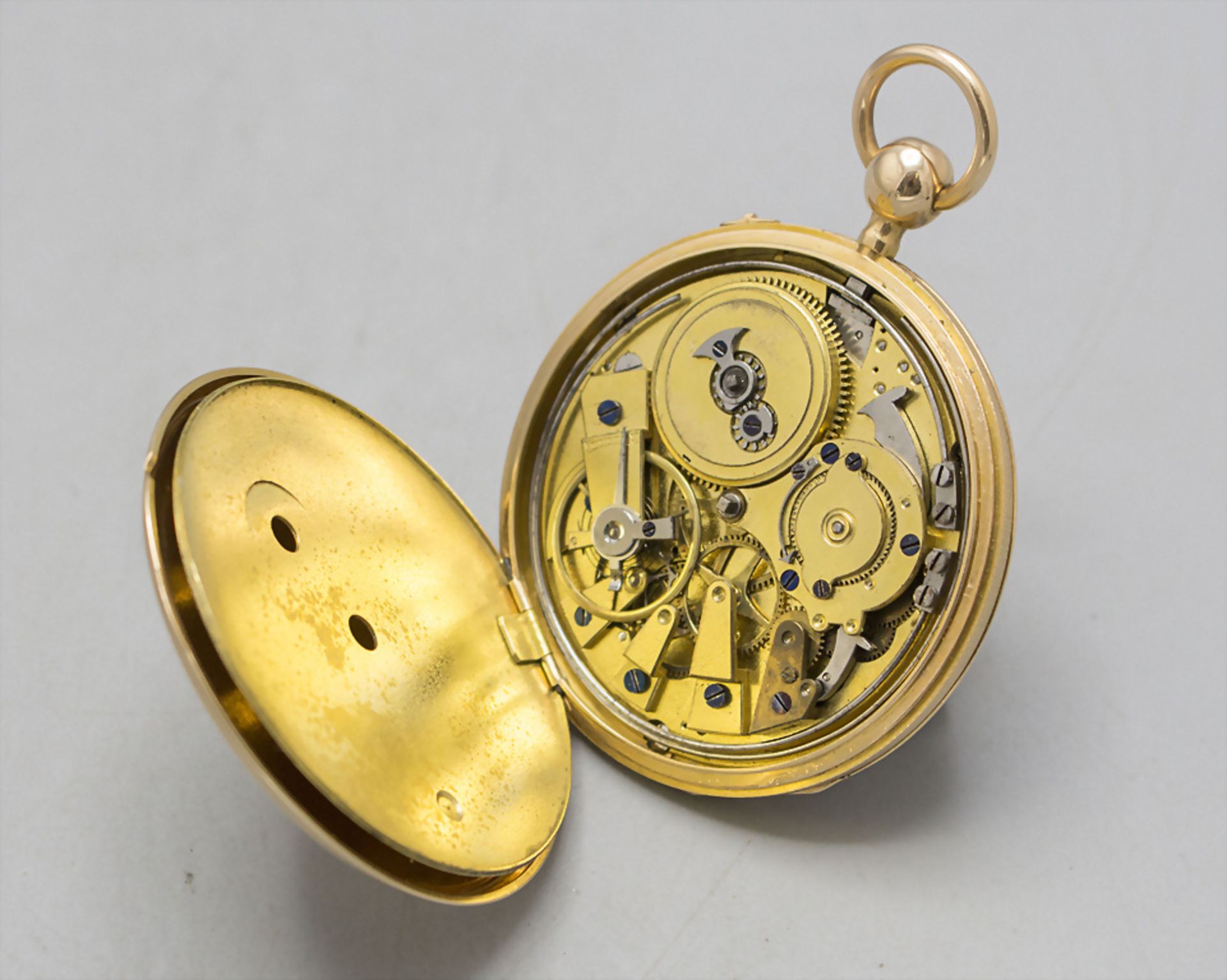 Offene Herrentaschenuhr ¼ Std.-Repetition / An 18 ct gold pocket watch, Schweiz/Swiss, um 1820 - Image 4 of 8