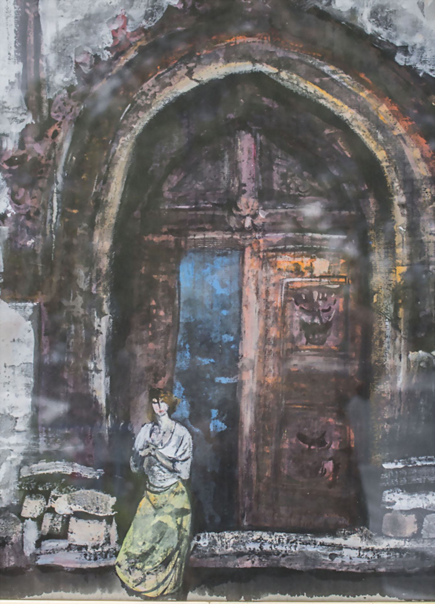 Zou Ming (*1955), 'Frau vor Tempeleingang' / 'A woman in front of a temple entrance', China, ... - Bild 3 aus 5