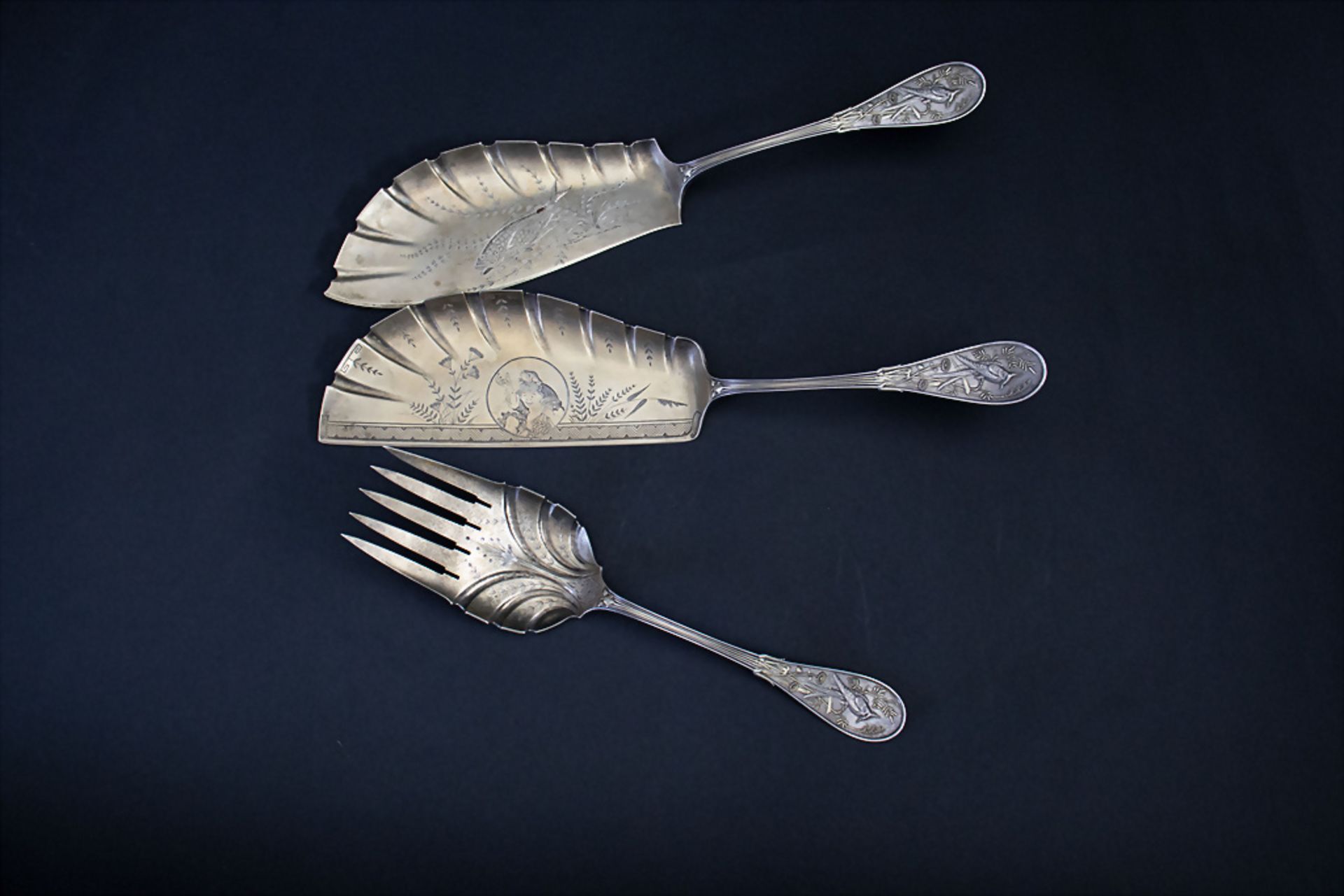 3 Teile Vorlegebesteck / 3 pieces of silver serving cutlery, Tiffany, um 1890