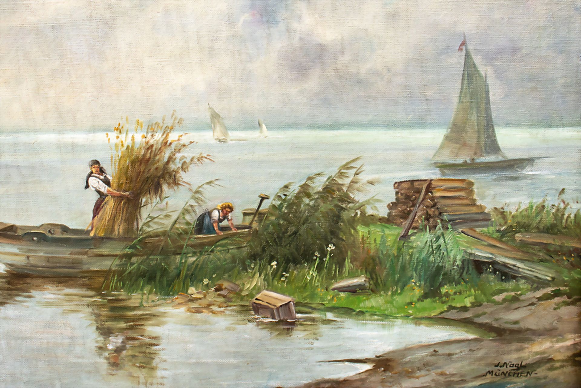 Künstler des 20. Jh., 'Bei der Schilfernte' / 'Harvesting reed' - Bild 5 aus 8