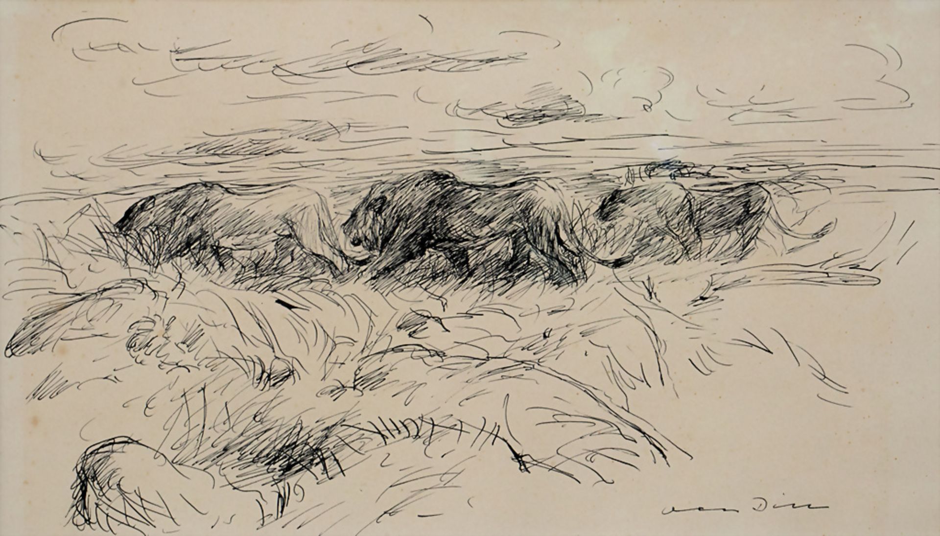 Otto DILL (1884-1957), 'Löwenrudel in der Savanne' / 'Lion pack in the Savannah'