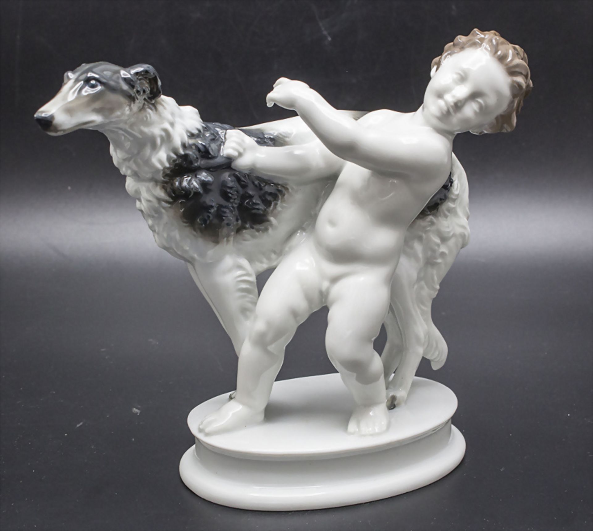 Figur 'Putto mit Barsoi' / A figural group of a cherub with a borzoi, Rosenthal, Selb, Mitte ...