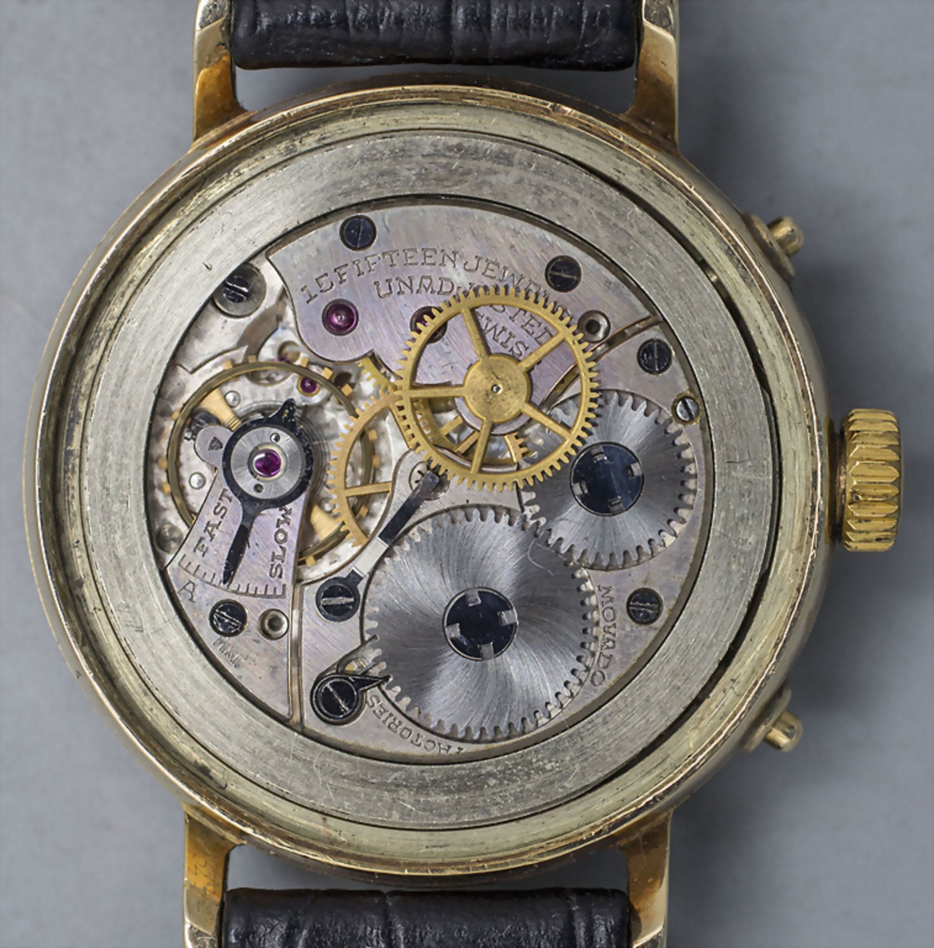 HAU Vollkalender / A men's 14 ct gold wristwatch with calendar, Movado, Schweiz/Swiss, um 1950 - Image 7 of 8