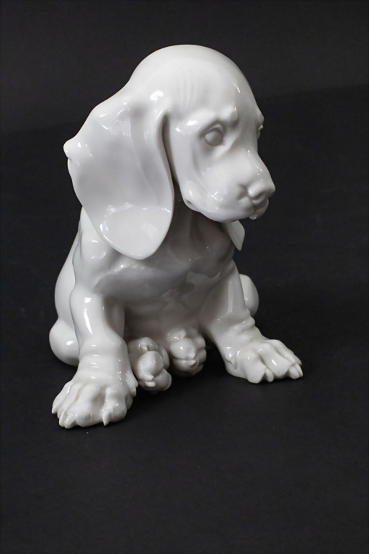 Porzellanplastik Sitzender Dackelwelpe / A figure of a sitting dachshund puppy, Theodor ... - Image 3 of 7