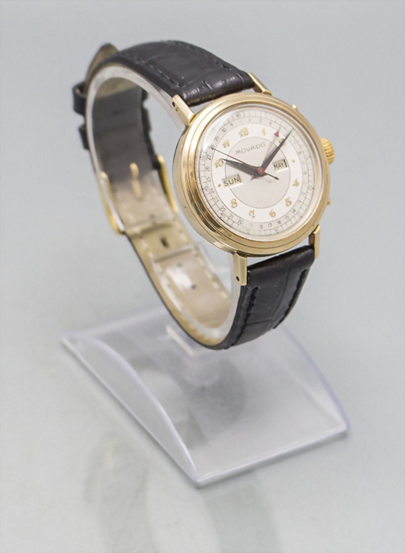HAU Vollkalender / A men's 14 ct gold wristwatch with calendar, Movado, Schweiz/Swiss, um 1950 - Image 4 of 8