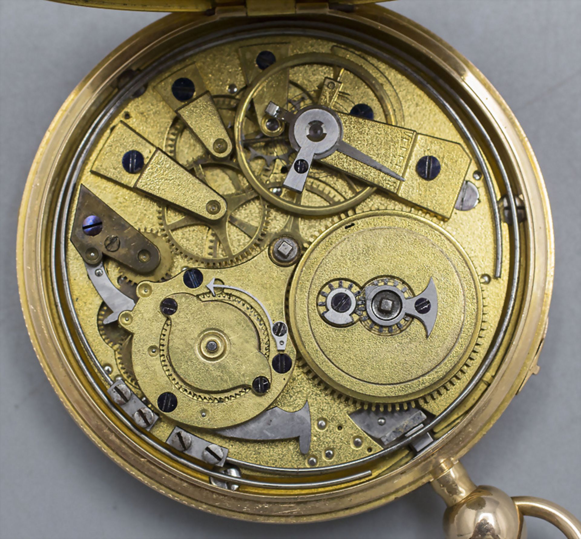Offene Herrentaschenuhr ¼ Std.-Repetition / An 18 ct gold pocket watch, Schweiz/Swiss, um 1820 - Image 3 of 8
