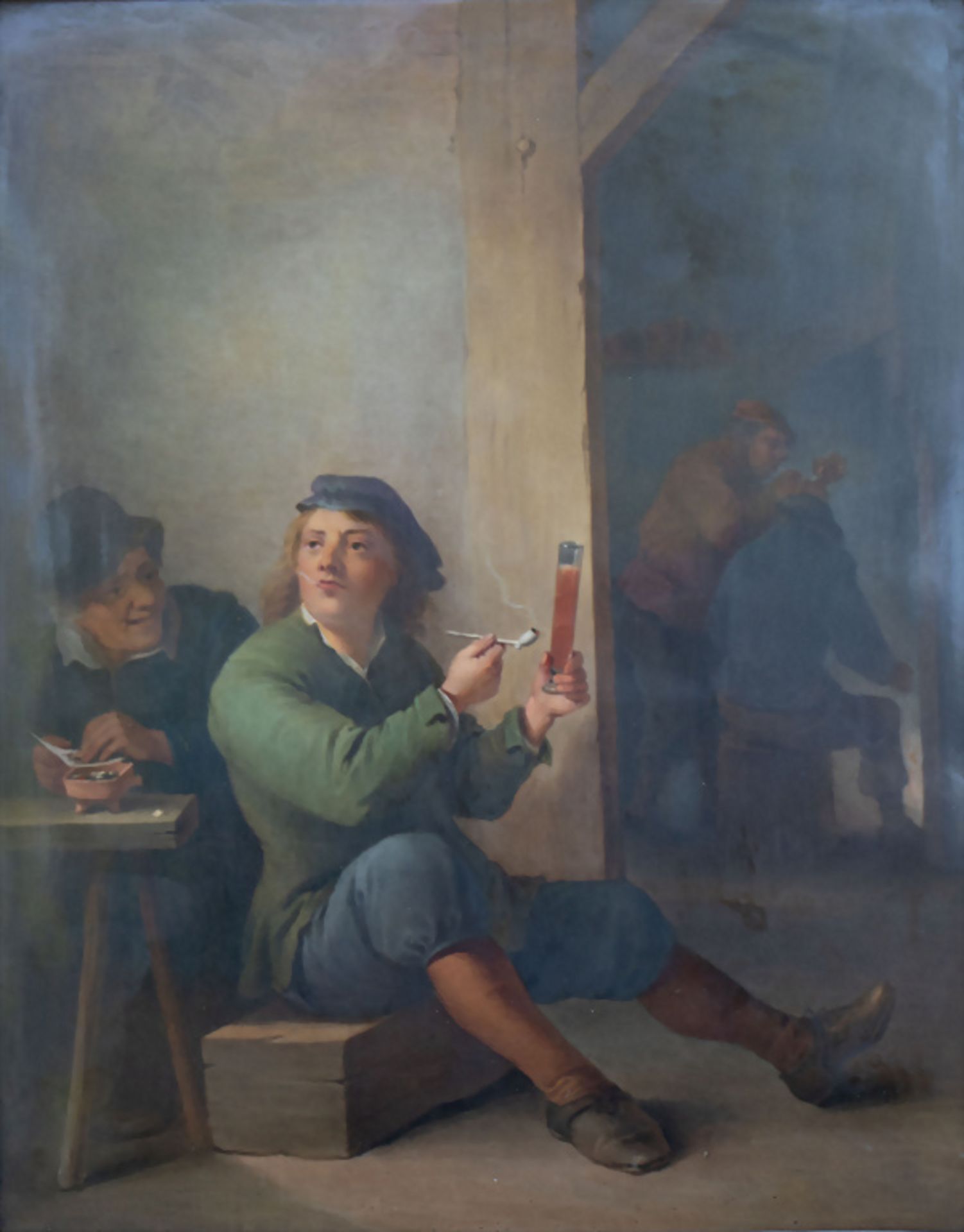 Porzellanbild 'Die Pfeifenraucher' / A porcelain painting 'Pipe smokers', 19. Jh.