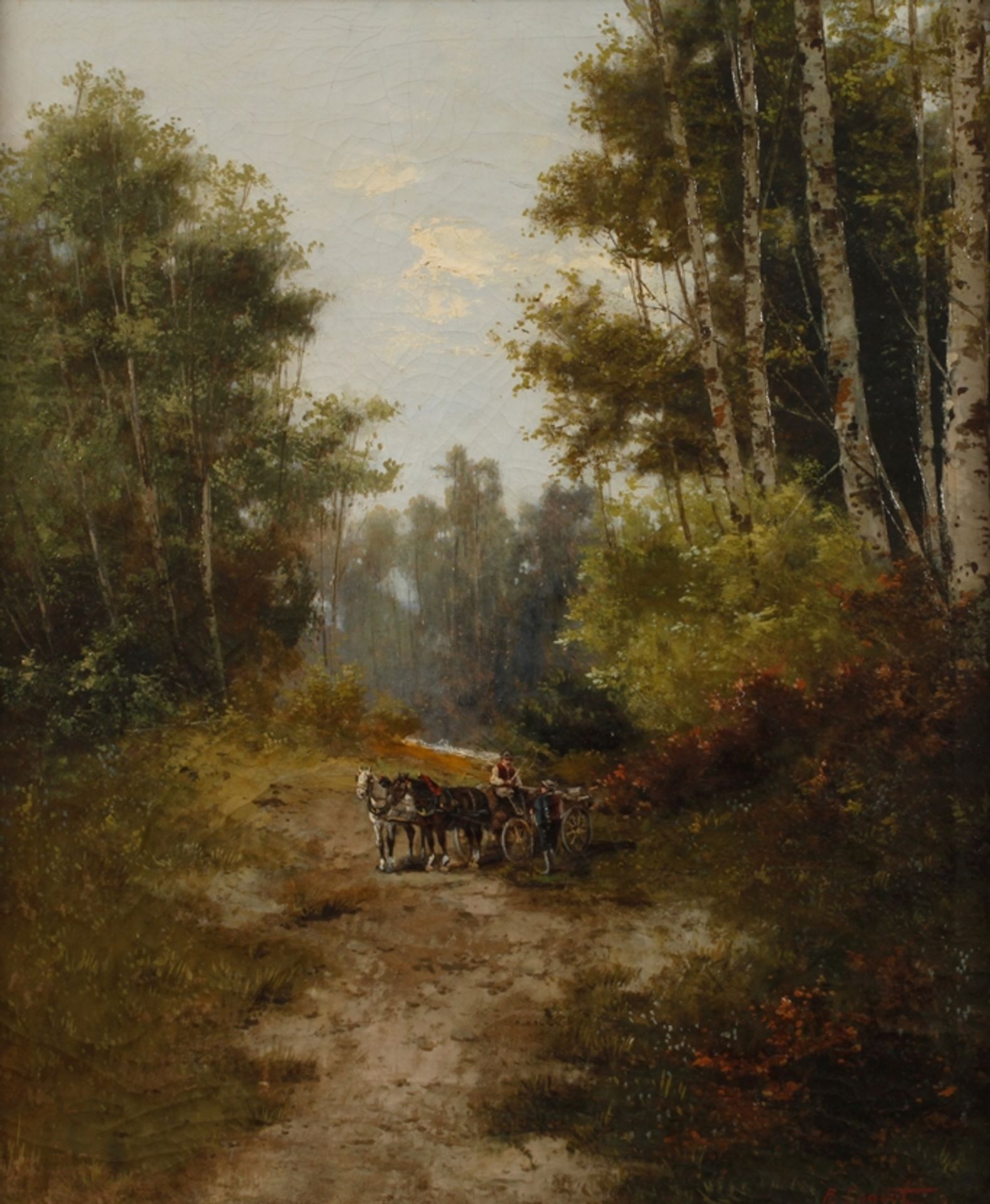 H. Eggert, Fuhrwerk in Waldlandschaft