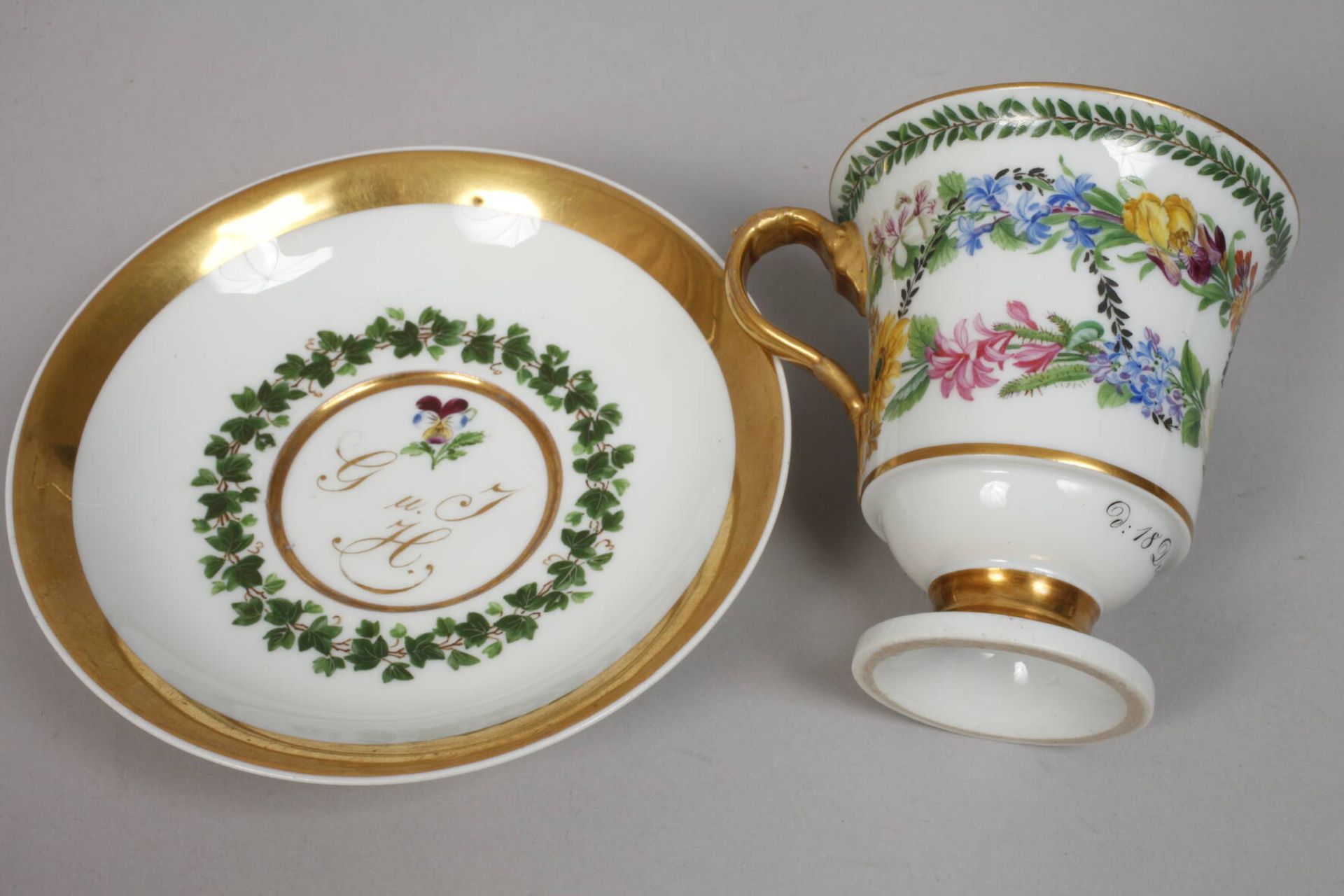 Meissen Paar Erinnerungstassen Biedermeier - Image 2 of 6