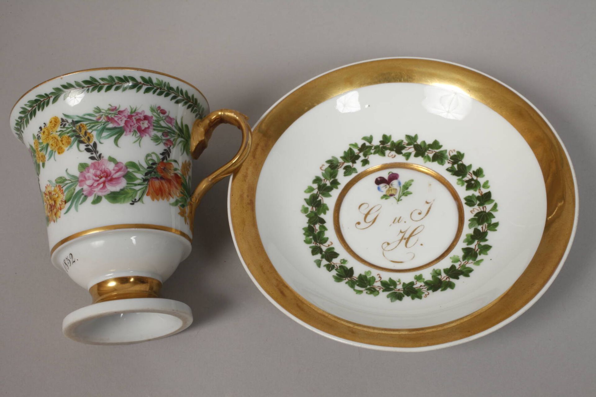 Meissen Paar Erinnerungstassen Biedermeier - Image 3 of 6