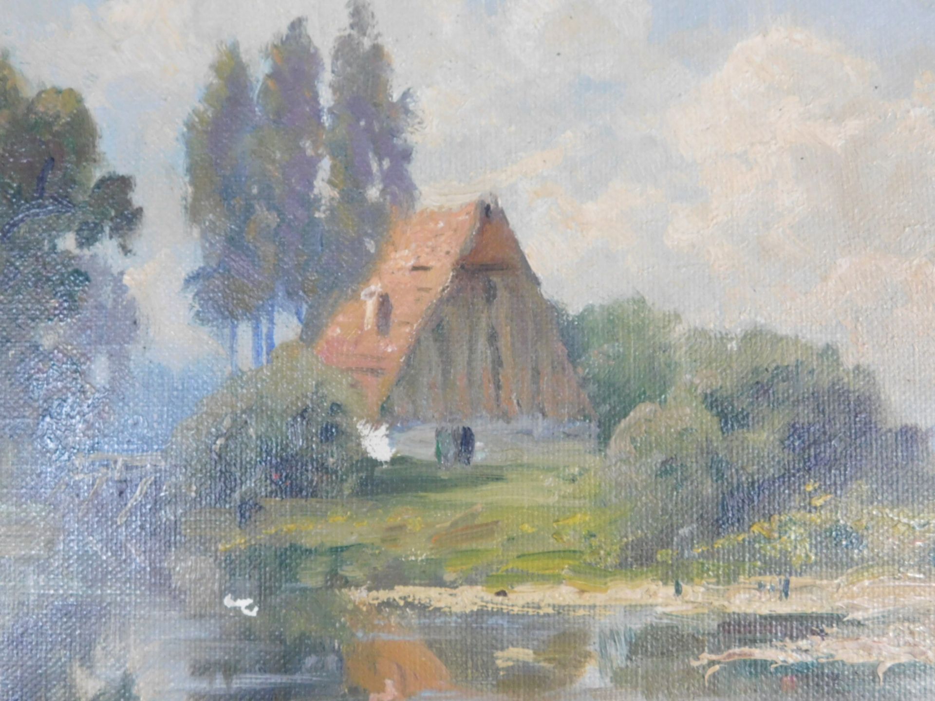 Oskar LEU (1864 - 1942). Scheune am Weiher. - Bild 4 aus 9