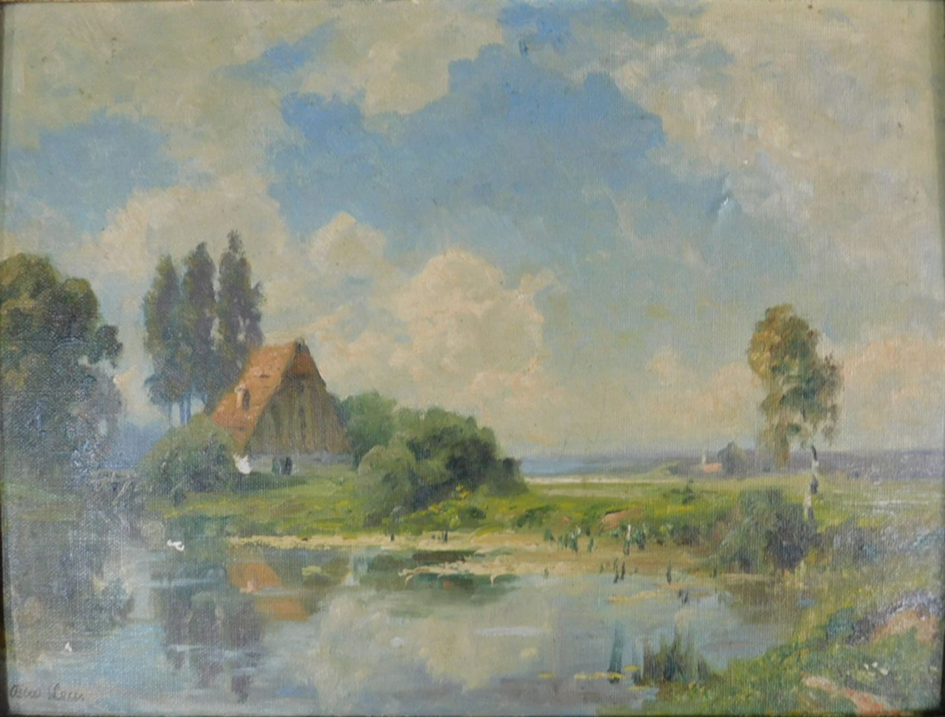 Oskar LEU (1864 - 1942). Scheune am Weiher. - Bild 2 aus 9