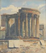 UNDEUTLICH SIGNIERT (XIX). Tempel der Vesta (Tivoli).