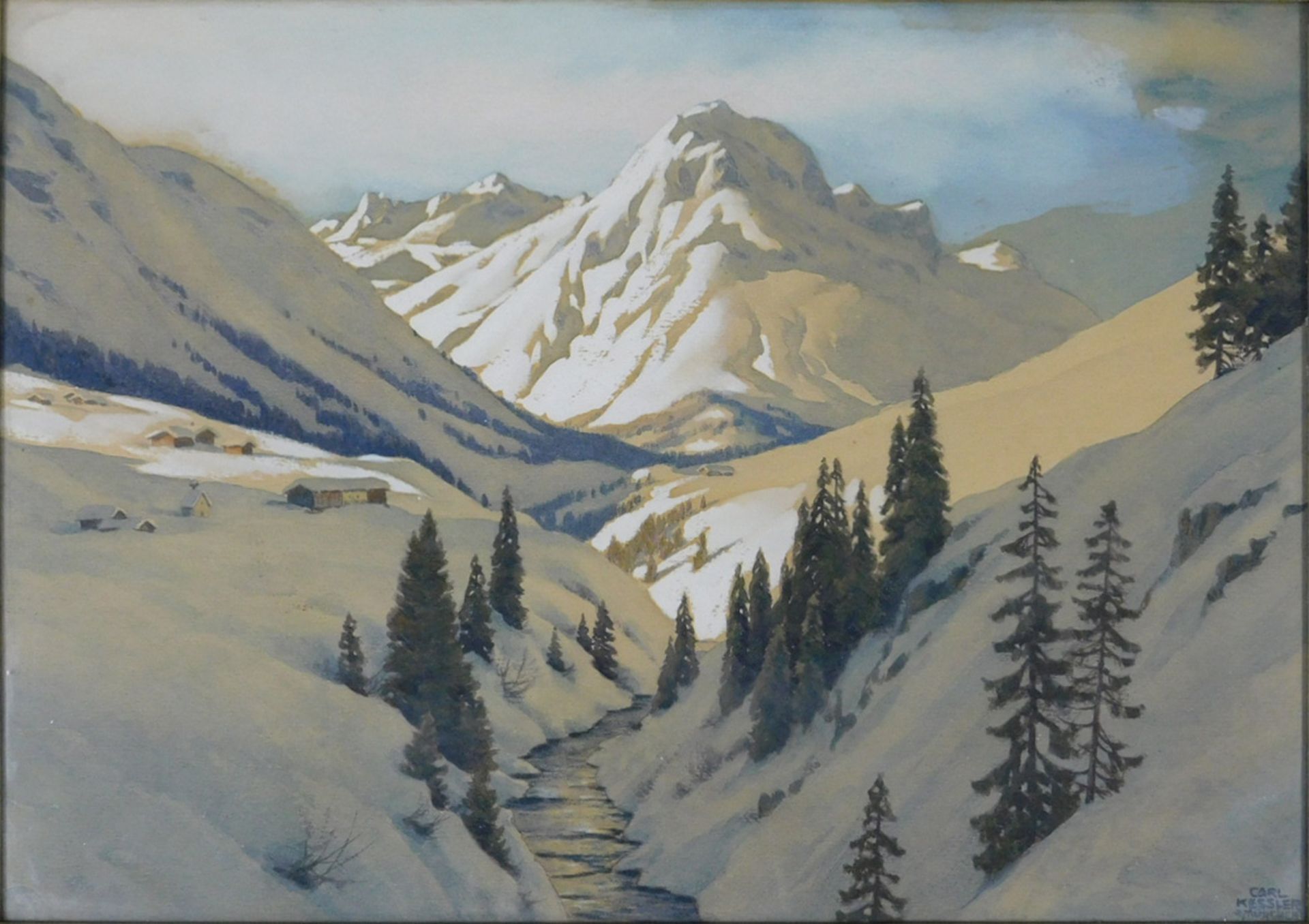 Carl KESSLER (1876 - 1968). Blick. Flußtal in den Alpen.