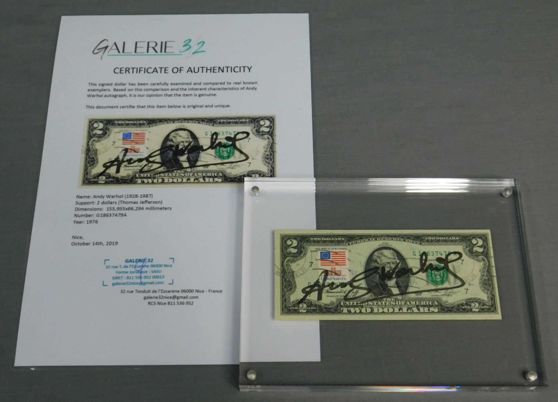 Andy WARHOL (1928 - 1987). 2 USD. Dollar. Signiert. Schwarz. - Bild 3 aus 5