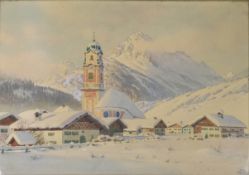 Carl KESSLER (1876 - 1968). "Mittenwald mit St. Peter und Paul".