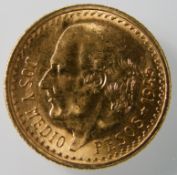 1945 Mexiko 2,5 Pesos "Hidalgo". Goldmünze.