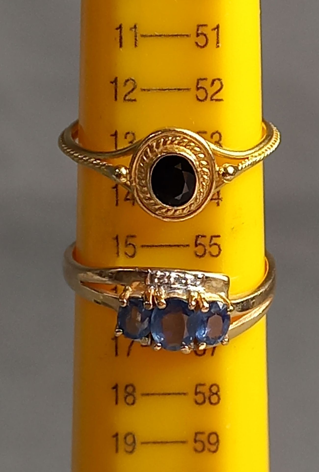 4 Ringe Gold 585 mit Steinen. Saphir, Perle, Turmalin, Diamanten. - Bild 21 aus 25