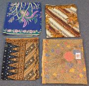 4 x Indonesischer Batik Stoff, Handdruck.