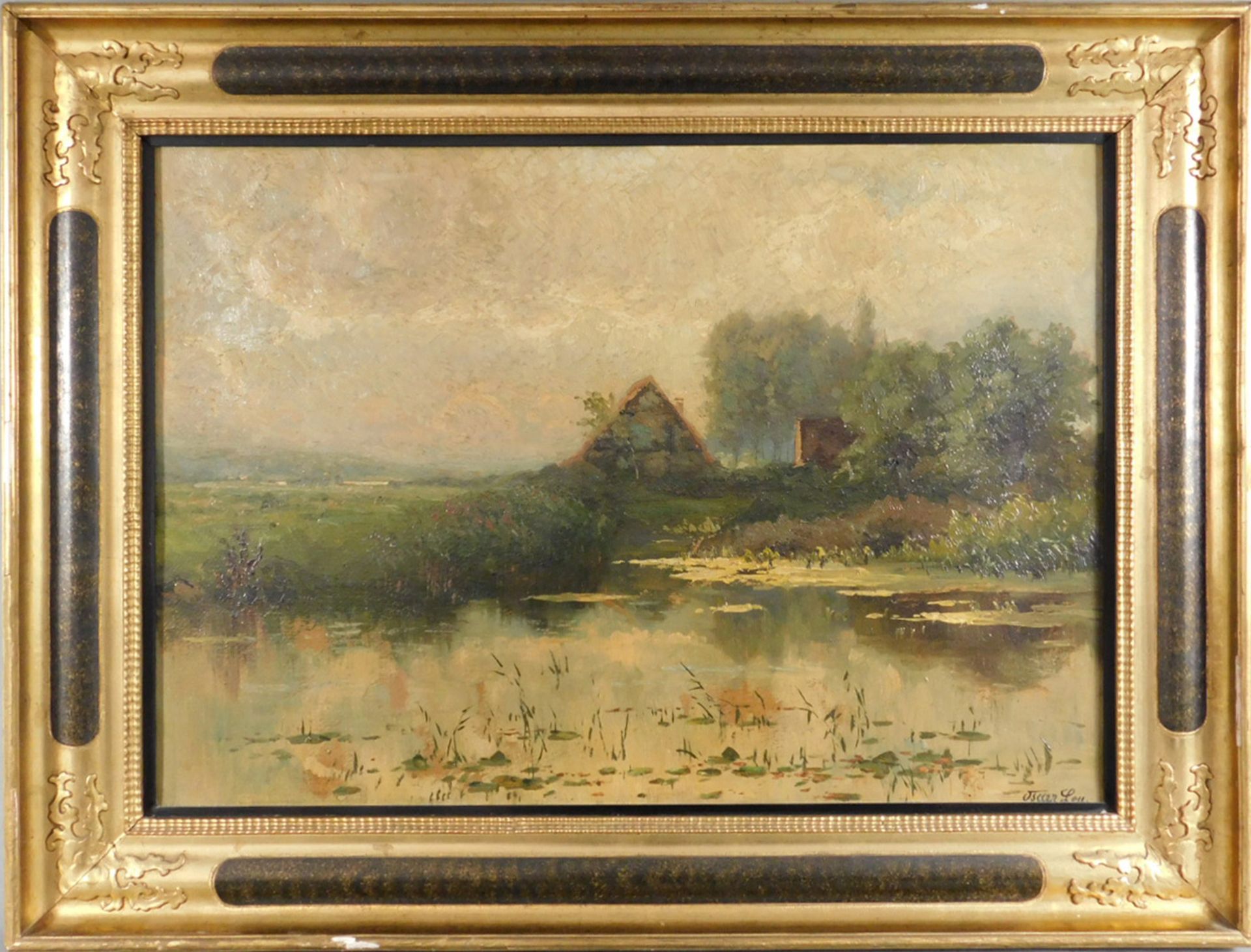 Oskar LEU (1864-1942). Bauernhof am See. - Bild 2 aus 16