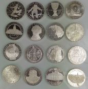 16 Silbermünzen á 100 Schilling. Republik Österreich.