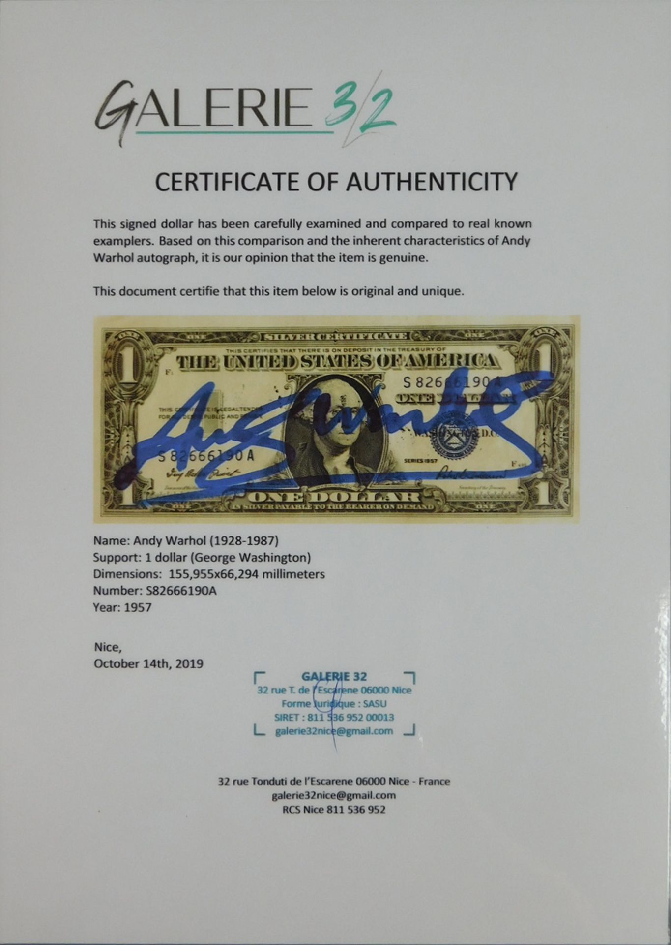 Andy WARHOL (1928 - 1987). 2 USD. Dollar. Signiert. Blau. - Image 10 of 10