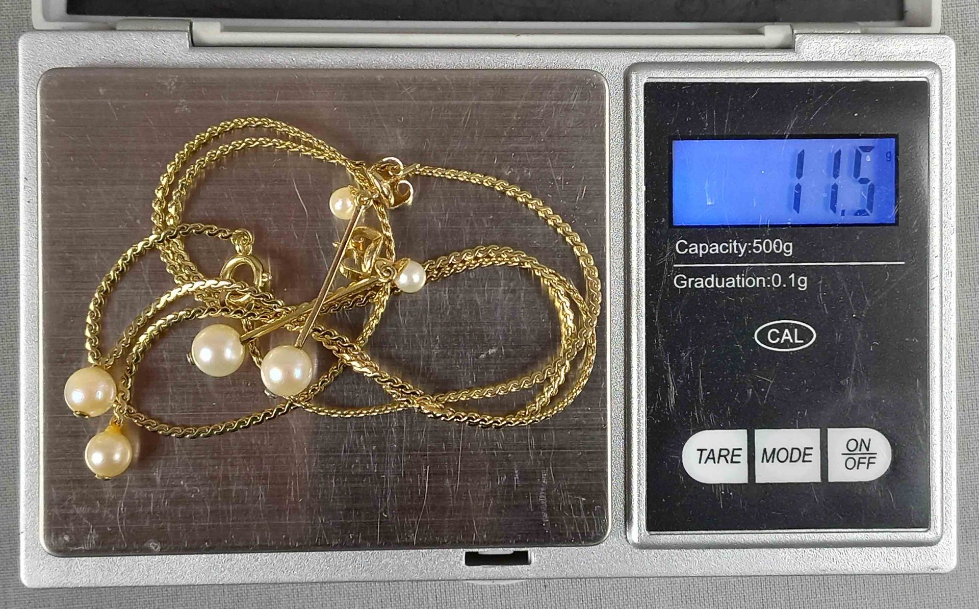 Collier mit passenden Ohrhängern. Gold 585. 6 Perlen. - Bild 16 aus 16