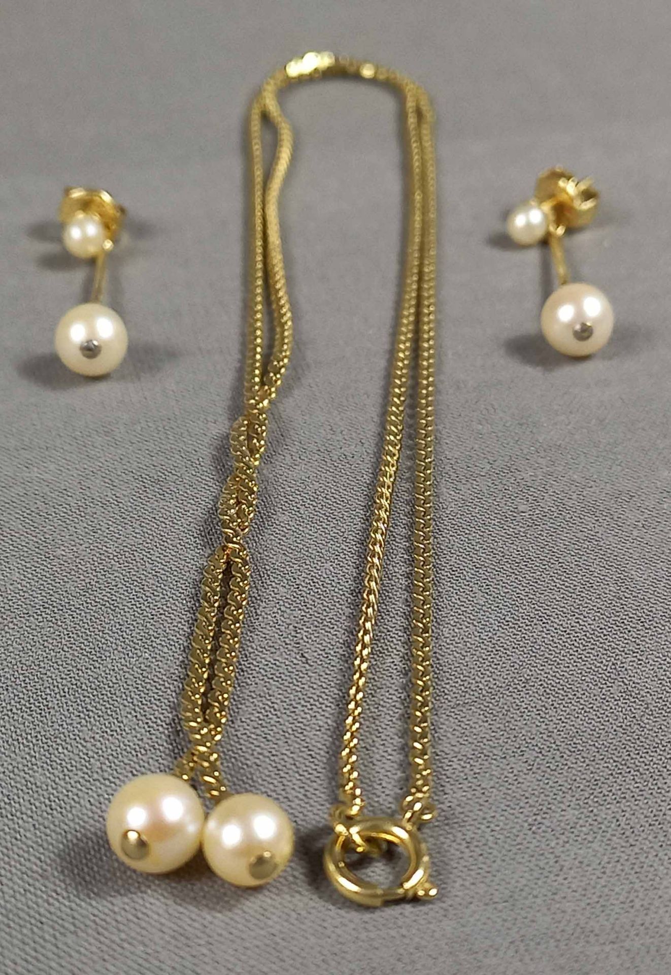 Collier mit passenden Ohrhängern. Gold 585. 6 Perlen. - Bild 2 aus 16