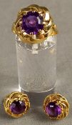 Set Gold 585 mit Amethysten. Paar Ohrstecker und passender Ring.