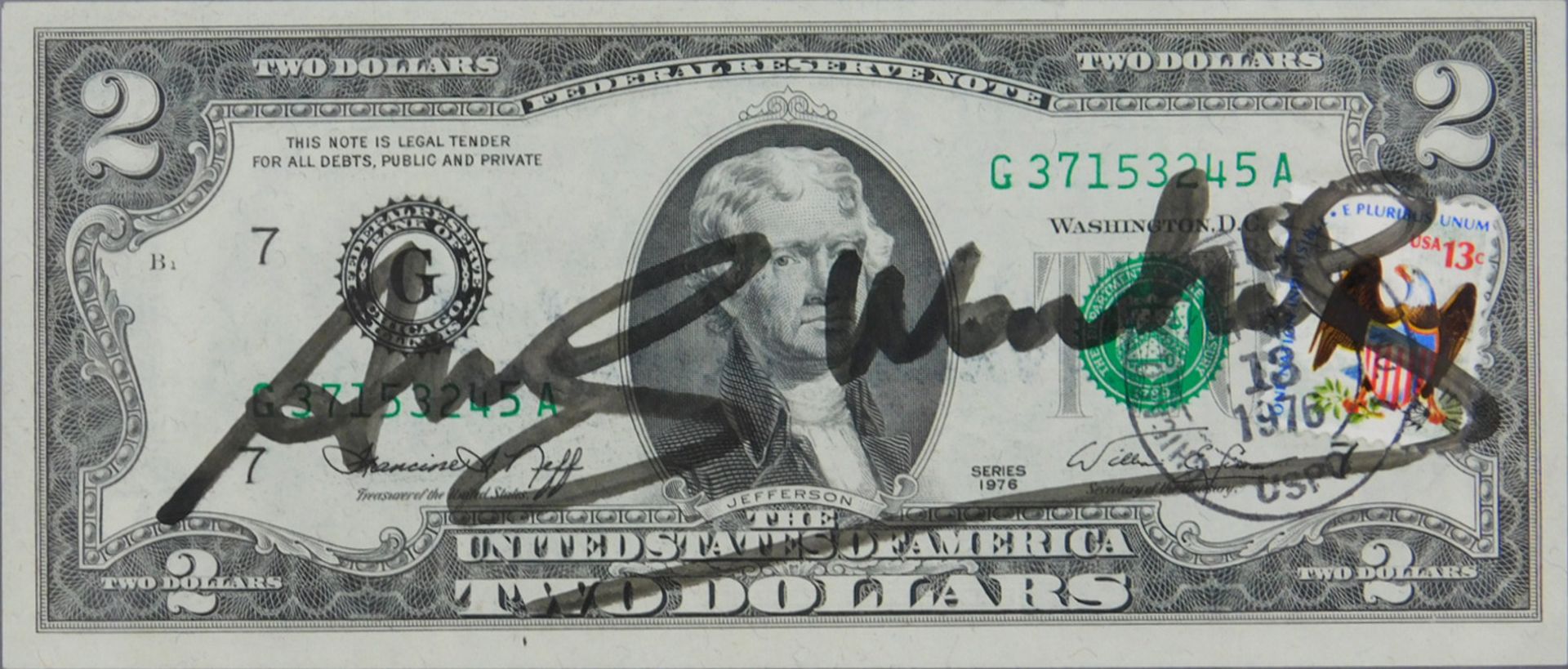 Andy WARHOL (1928 - 1987). 2 USD. Dollar. Signiert. Schwarz. - Image 3 of 9