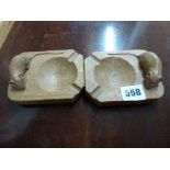 Two carved oak ashtrays by the Mouseman of Kilburn, mid-20th century, 4.3 in [W] WE DO NOT TAKE