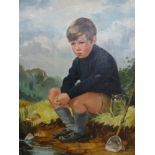 Peter A. Davison, oils on canvas, 'The Minnow Hunter', a lad on a riverbank, signed and dated '69 (